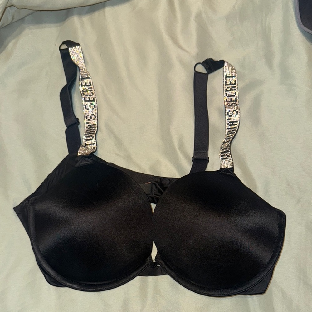 Elegant Black Bra with Embellished Straps